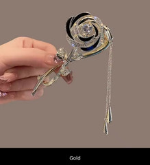 women elegant fashion rhinestone flower tassel snap on hair clip