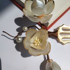 Handmade White Jade Hairpin Magnolia Flower Chinese Style Hanfu Jewelry