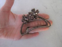 Bronze rose gold silver tone metal hair claw clip with crystals and flowers