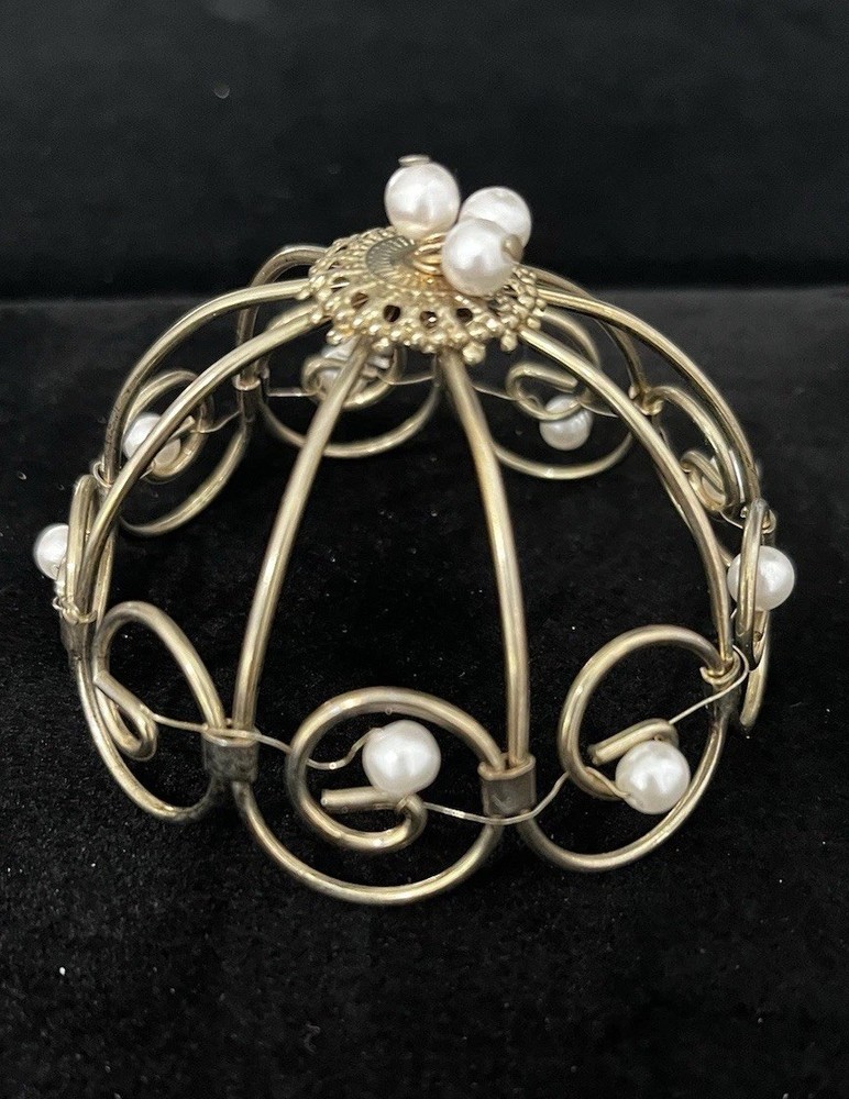 Vintage 50s MCM Hair Jewelry Chignon Bun Holder Cage Dome Faux Pearl Beads Korea