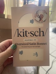 Kitsch Oversized Satin Bonnet Adjustable Overnight NIB Long Hair Cream & Coastal