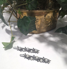 2 Vintage Faux Pearls & Rhinestone Hair Barrettes Clips
