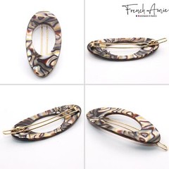 French Amie Oval Small 2 1/4” Celluloid Side Slide In Hair Barrette for Women
