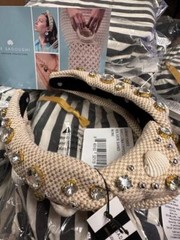 Lele Sadoughi Shellona Crystal Knotted Headband in Silver Sand