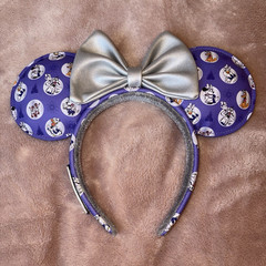 Minnie Mouse Purple Padded Fabric Ear Headband, Character Print Ears Silver Bow