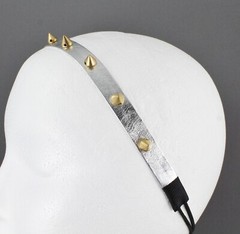 Silver Gold faux leather spike stud headband stretch elastic spiked studded