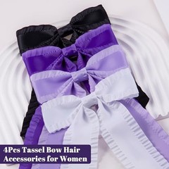 4PCS Ruffle Layered Hair Bows Alligator Clips Big Bowknot Black/Purple/White