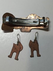 Hair Barrette and Earrings Set Handmade Enamel on Copper Dog & Cats Czechia