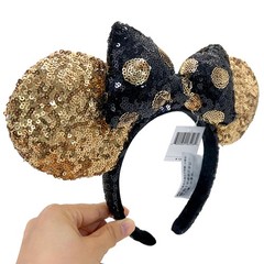 Gold Sequin Polka Dot Bow Disney-Parks Headband Minnie Mouse Ears US Stock