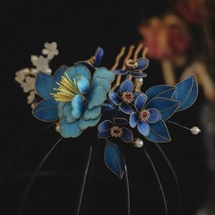 Elegant Blue Hairpin Set – Handmade Floral Design