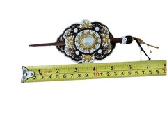 Handmade Tibetan Tribal Hair Stick Bun Pin Glass Beaded Gypsy Boho Leather Back