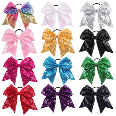 Large Glitter Cheer Hair Bows Ponytail Holders Elastic Bands 7 Inches Teen Girls