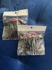 Pink Crystal ,Rhinestone Flower .Hair Comb ,Black Acrylic-plastic.(set ) New