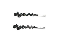 A Pair Of Black Premium Rhinestone Crystal Floral Hair Clips Pins 2 Pcs