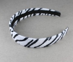Black White zebra stripe faux fur animal print headband hair band 1 /8″ wide