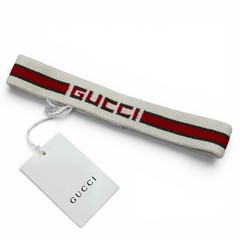 GUCCI Headband Hairband Web Stripe Logo Ivory White Size M 54cm Elastic Italy
