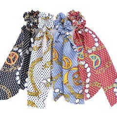 Nollia 4 Sets Peace Signs Print Scrunchies With Matching Hair Ties Satiny Fabric