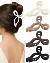 CHLINS 4 Pack Bow Hair 1 Count (Pack of 4), 4.3″Matte Beige/ Black/Brown/Tan