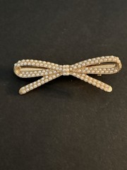 French Bow with Faux Pearl Accents and Gold Tone Hair Pin Clip Barrette