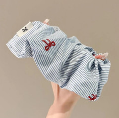 2pcs Blue Striped Cherry Bow Scrunchie Soft Hair Tie Korean Style – NEW