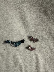 Lot of 3 Rhinestone Butterfly Metal Hair Clips Women Black Blue Pink