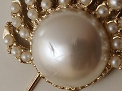 Gold Tone Faux Mabe Center and Layered Seed Pearls Luxury Hair Pin Vintage