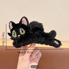 Plush Black Cat Hair Claw Clip – Cute Furry Kitty Hair Accessory for Women,Girls