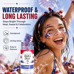 Red White Blue Glitter Stick for Face Hair Body Patriotic Hexagon Sequins