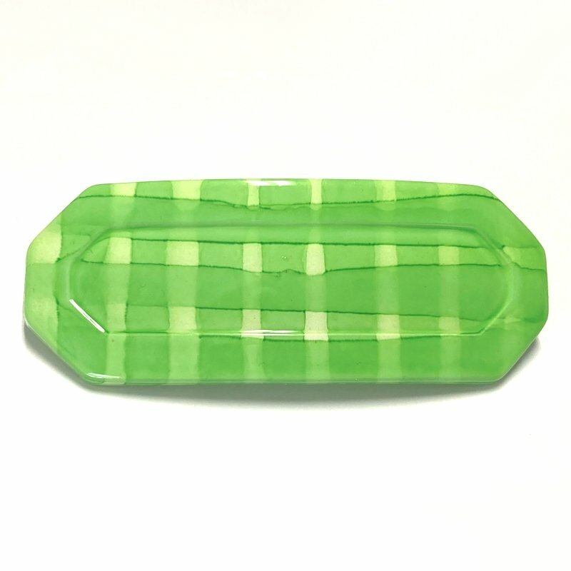 Delsol French Metal Hair Clip Women Barrette Gingham Print Oval Made in France