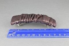 Copper barrette scrunched metallic shiny fabric rectangle hair clip 3.75″ long