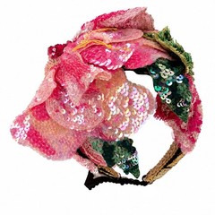 DOLCE & GABBANA Rose Floral Sequin Hairband Tiara Hat Pink Blue