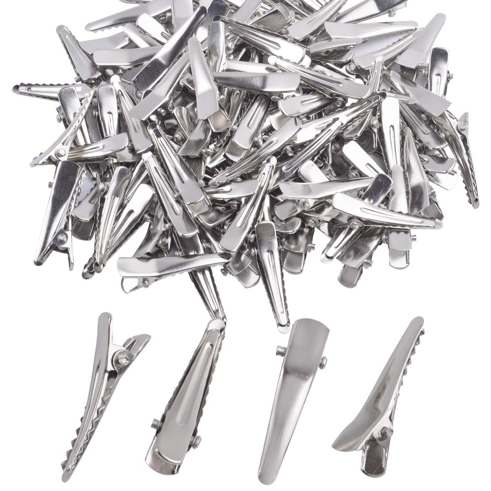 30MM Small Alligator Hair Clips, 100 Pieces Silver Metal Alligator Hair Pins Tee