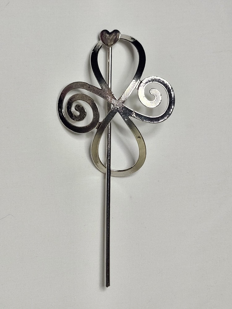 Silver Metal Swirl HEART Hair Stick Women’s Geometric Hair Accessory