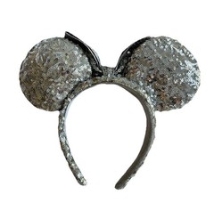 Silver Sequin Mouse Ears Headband w/ Bow, Padded from Disneyland