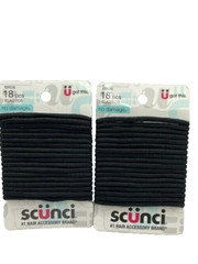 Lot of 2 Scunci Super Soft Hair Ponytails Ponytailers, Black, 18-Pieces