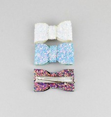 small glitter bow set barrette hair clip 1 5/8″ wide White Turquoise Multi Color