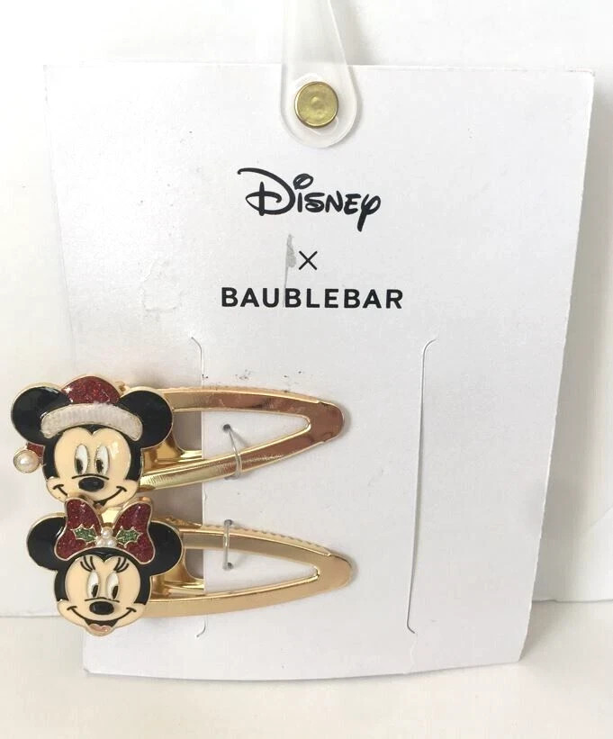 Disney Bauble Bar Mickey Minnie Mouse Gold Tone Christmas Hair Clips NEW