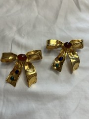 Vintage Made in France Gold Tone ~ Natural Stone Bow Shape Hair Clip Barrettes
