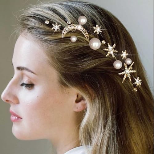Star Hair Clips Pearl Hair Pins Rhinestone Moon Decorative Bobby Pins Gold