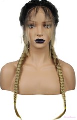Fashion Synthetic Baby Hair Braided Lace Front Wig Long Black Ombre Blonde Wigs