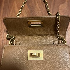 Max Mara Chain Wallet Beige Leather with Gold Chain