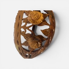 Hand-Carved Wooden Hair Clip With Floral Design Natural Brown Finish (C100)