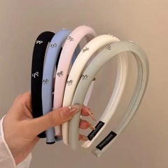 Korean Metal Bow Headband for Women Girl Vintage Elegant Solid Color Fabric