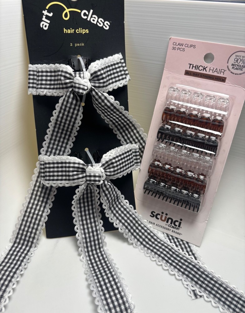 Kids Hair Clips and Claw Clip Bundle New Black,White bow, Clear, Brown and Black