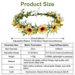 DDazzling Green Leaf Floral Crown 1 Count (Pack of 1), Sunflower Yellow