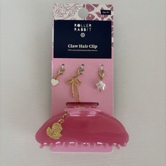 Roller Rabbit Pink/Gold Hair Claw Clip w/ Detachable Charms, Butterfly Theme