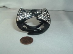 BLACK LUCITE & RHINESTONE STUDDED HAIR CLAW CLIP UP DO ACCESSORY