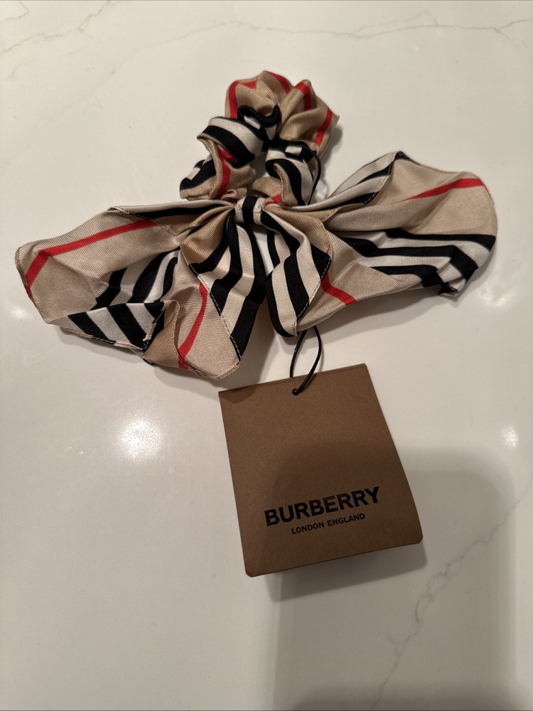 Burberry Icon Stripe Silk Scarf Scrunchie Hair Accessory New with Tag