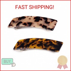 2PCS Hair Barrettes Tortoise Shell French Design Celluloid Rectangle Hair Clips