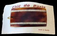 Vintage Barrette – Brown Barrette with Gold Design Tige Boule Closure – France